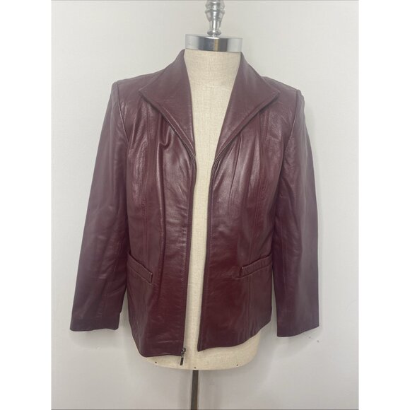JLC New York Jackets & Blazers - JLC New York Women Leather Coat Size L Buttery Soft Jacket Burgandy Maroon